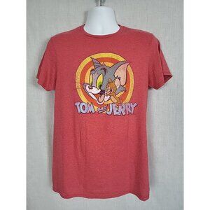 Tom and Jerry Cartoon Graphic Shirt Unisex red short sleeve Crew neck Mens Sz M